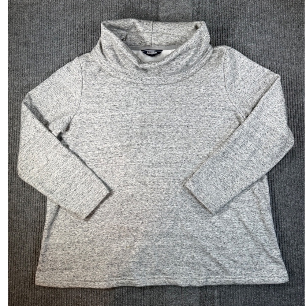 Lands End Womens XL Cozy Gray Cowl Neck Sweatshirt Fleece Lined Pullover Top